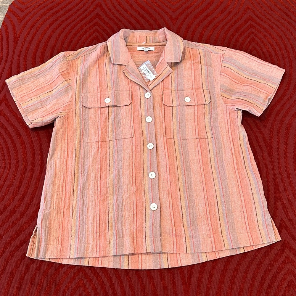 Madewell M Cotton Linen Button-Up Striped Blouse
